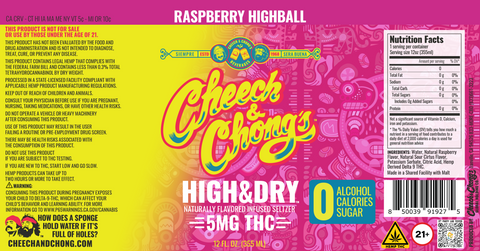 Cheech and Chong's High & Dry THC Infused Seltzer Water - Raspberry Highball
