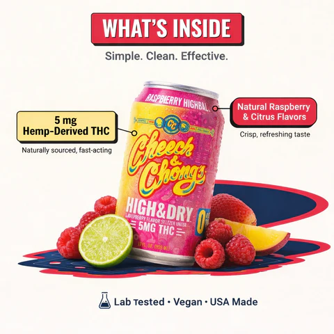High & Dry Delta-9 THC Seltzer - Raspberry Highball (4-pack, 20 mg)