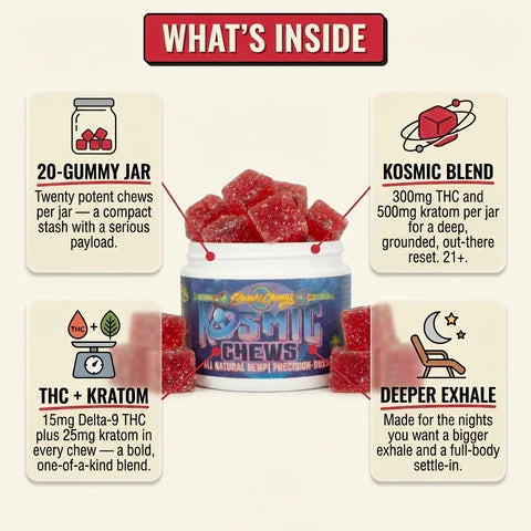 Kosmic Chews Delta-9 THC + MIT Gummies (300 mg THC + 500 mg MIT)